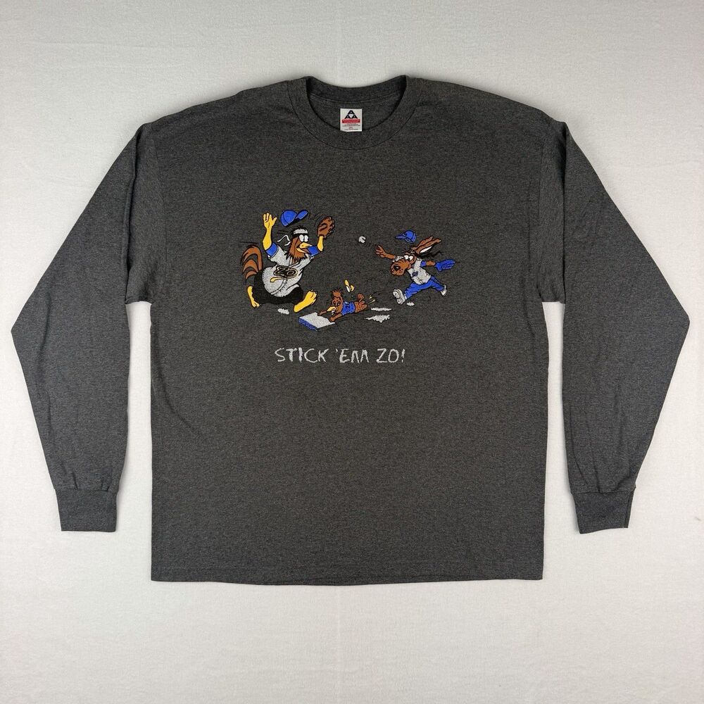 Stick Em Zo World Cartoon Embroidered Gray Baseball 2XL T-Shirt Y2K AAA Tag